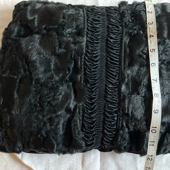 Vintage Black Fur Satin Hand Warmer Muff Bag Clutch Wristlet, Zip Pocket MINT - Picture 7 of 16